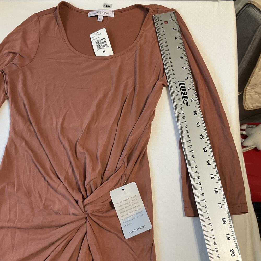The Vanity Room Women Maxi Dress XS Rust Bodycon Knot 3/4 Sleeve Stretch PullOve - Picture 8 of 12